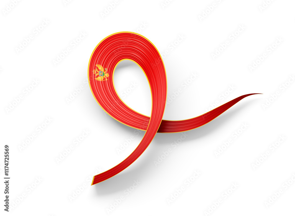 3d Flag Of Montenegro Shiny Wavy Awareness Ribbon Flag On White Background 3d Illustration 3d Flag Of Montenegro Shiny Wavy Awareness Ribbon Flag On White Background 3d Illustration