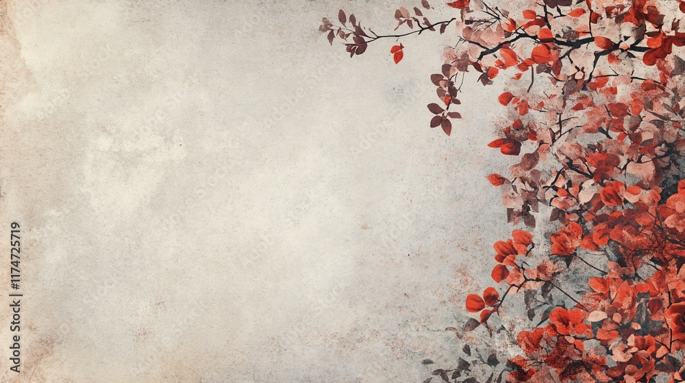 Fototapeta premium Vintage autumnal leaves border on textured background.