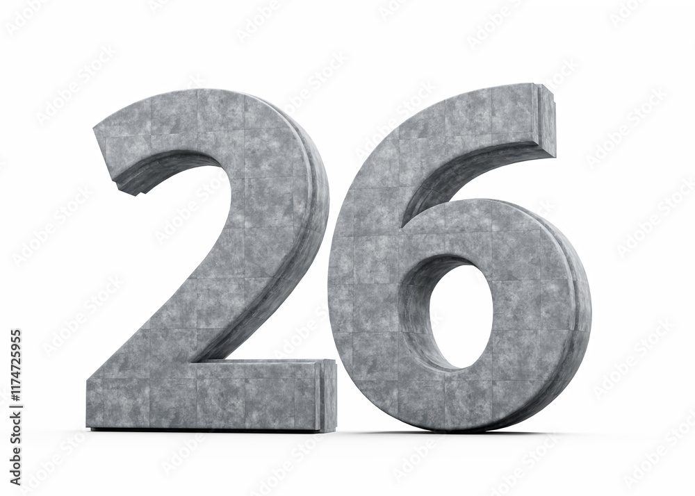 Concrete Number Twenty Six 26 Digit Made Of Grey Concrete Stone On White Background 3d Illustration Concrete Number Twenty Six 26 Digit Made Of Grey Concrete Stone On White Background 3d Illustration