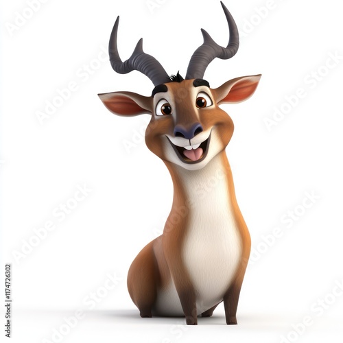 Full body high-res 3D cartoon of a playful waterbuck on white. photo