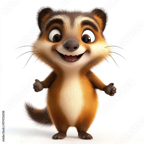 Playful coati in high-res 3D cartoon, full body on white. photo