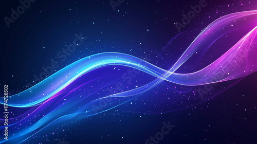 Dynamic Abstract Waves with Neon Lights on Starry Background – Futuristic Energy Concept