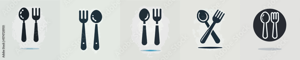 vector set of spoon and fork silhouettes vector set of spoon and fork silhouettes