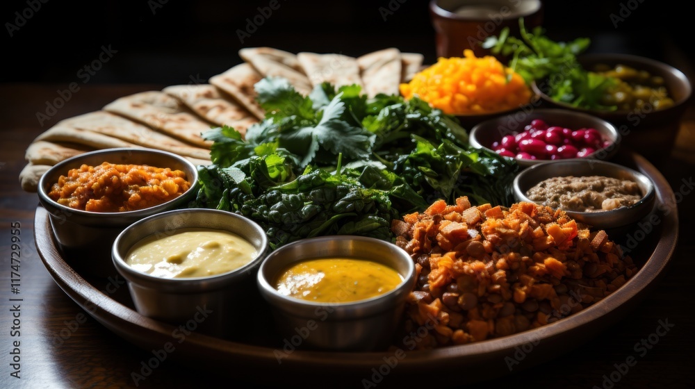 Delicious Food Platter with Various Dips and Sauces Delicious Food Platter with Various Dips and Sauces