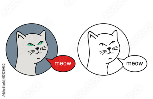 Abstract cat says meow. Two versions on a white background.