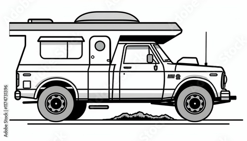 A vintage camper truck perfect for outdoor adventures. Ideal for stickers, t-shirt designs, and travel-themed illustrations.