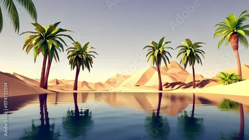 Wallpaper Mural Serene Oasis Low Poly Palm Trees Reflecting in Calm Desert Water Torontodigital.ca