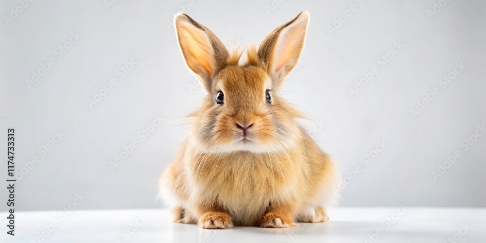 Obraz premium Adorable Fluffy Bunny Rabbit Sitting on White Background - Stock Photo