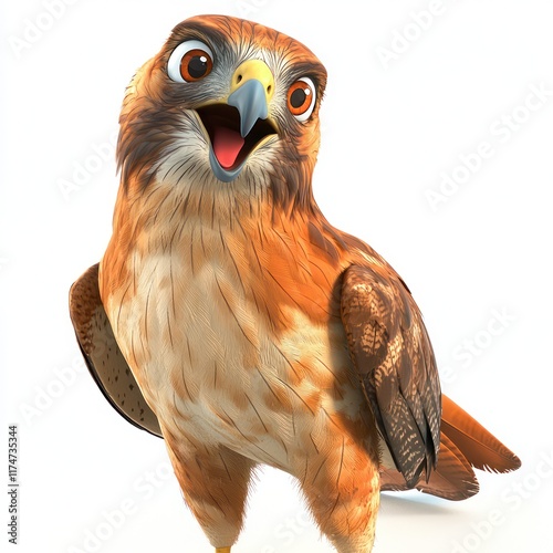 Red-tailed Hawk's cheerful expressions in 3D.