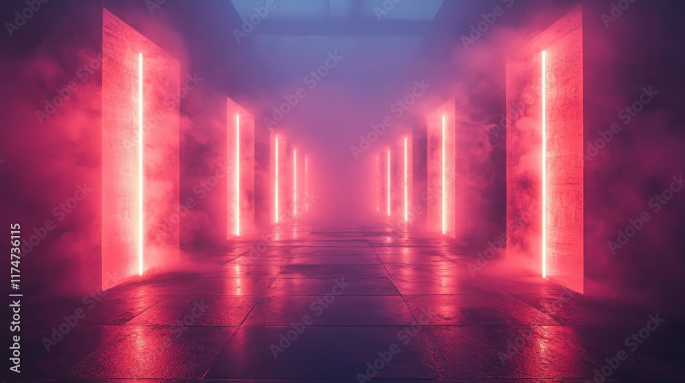 Light effects with intricate laser patterns illuminating a misty backdrop Light effects with intricate laser patterns illuminating a misty backdrop