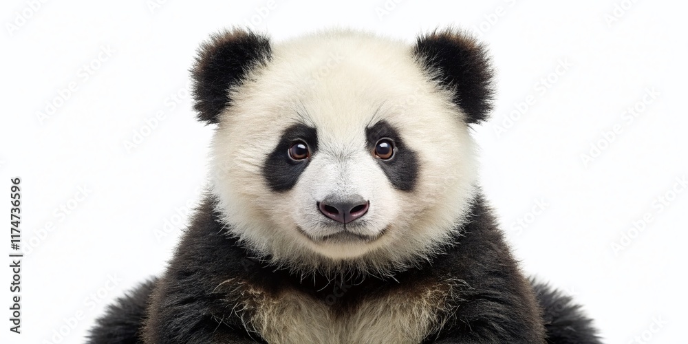 Fototapeta premium Adorable Panda Bear Portrait: Isolated White Background Stock Photo
