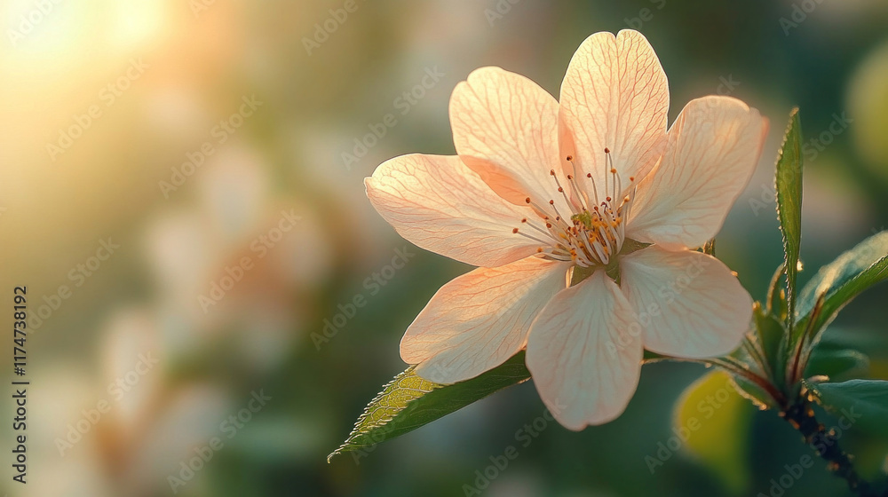 Fototapeta premium Seasonal foliage in spring with blooming cherry blossoms and fresh green leaves