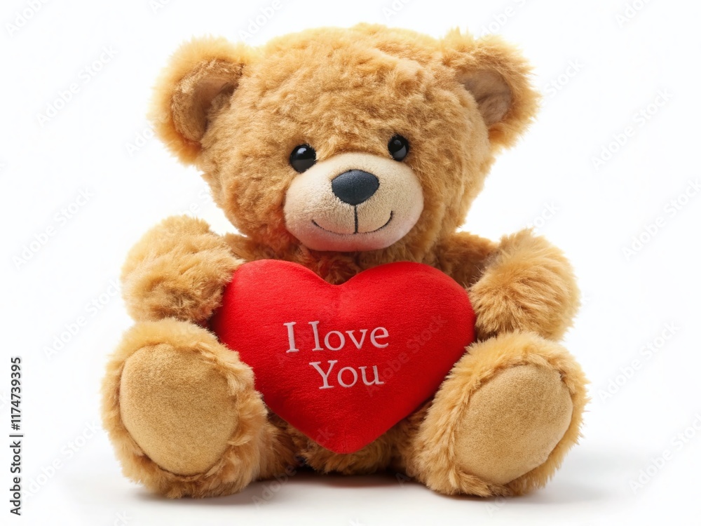 Obraz premium Adorable Teddy Bear Holding Heart, I Love You, White Background - Perfect for Valentine's Day Cards & Gifts