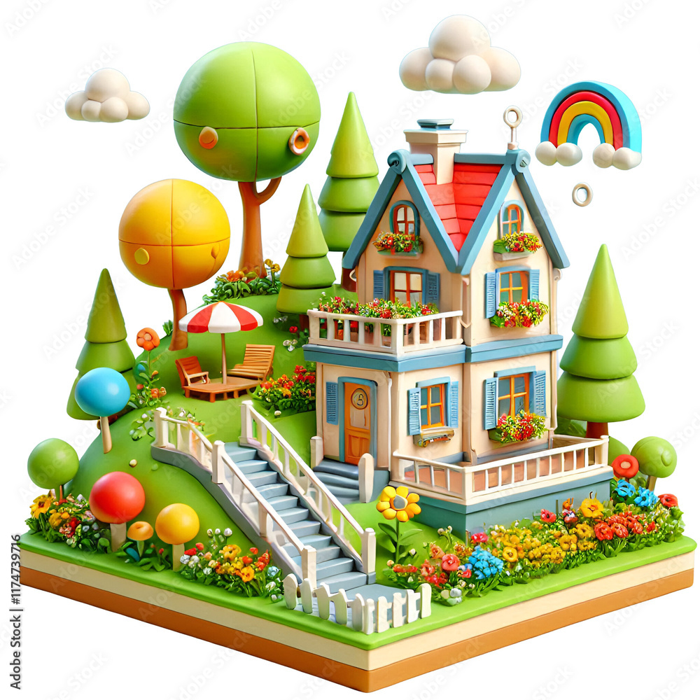 Cartoonish 3D House Isolated on Transparent Background Cartoonish 3D House Isolated on Transparent Background