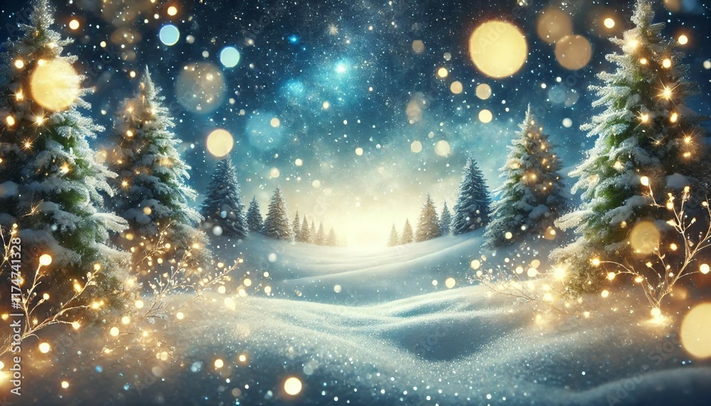 Naklejka premium Magical Christmas Winter Scene with Bokeh