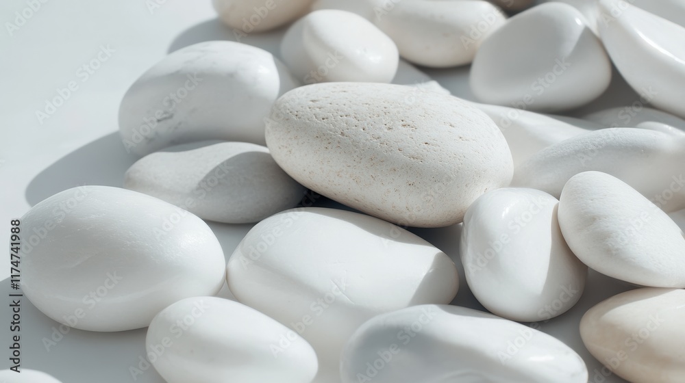 Fototapeta premium A close-up of smooth, polished white pebbles in soft light
