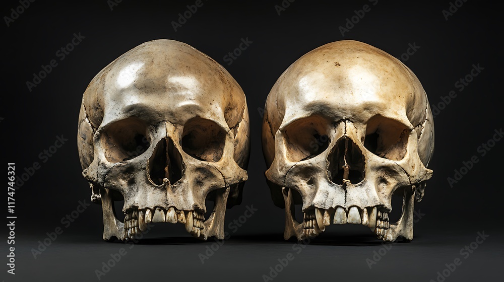 Obraz premium Two Human Skulls: A Study in Mortality