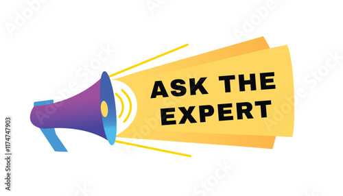 Ask the expert banner vector sign graphic template design. Announce design with megaphone icon.