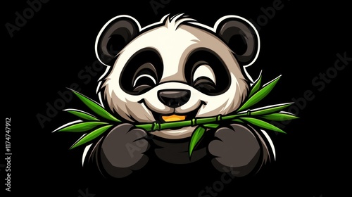 A cheerful panda holding bamboo, showcasing a playful and cute design. photo