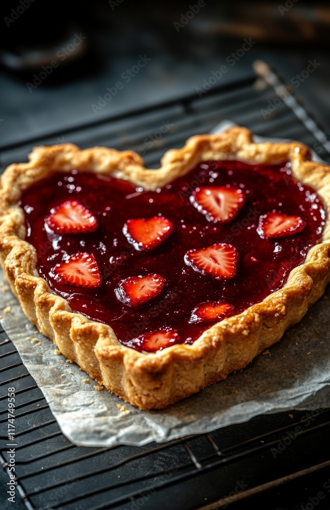 Heart-Shaped Pie with Strawberry Jam and Shortbread Cookies Heart-Shaped Pie with Strawberry Jam and Shortbread Cookies