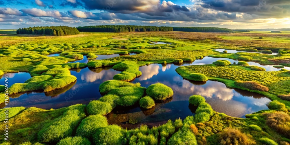 Φωτογραφία Aerial View of Lush Green Peatland Nature Reserve, Ideal Habitat for Wildlife