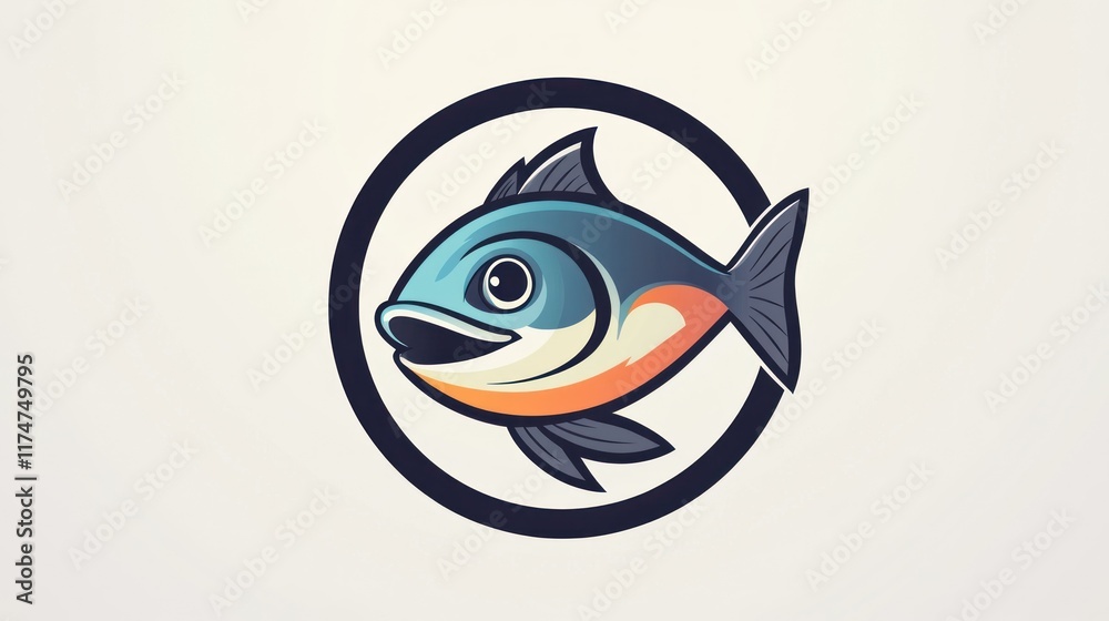 Obraz premium A stylized fish illustration within a circular design, emphasizing aquatic themes.