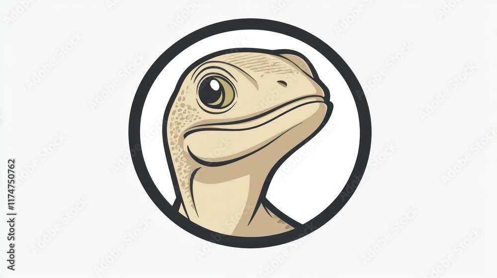 A stylized illustration of a lizard's head within a circular border. A stylized illustration of a lizard's head within a circular border.