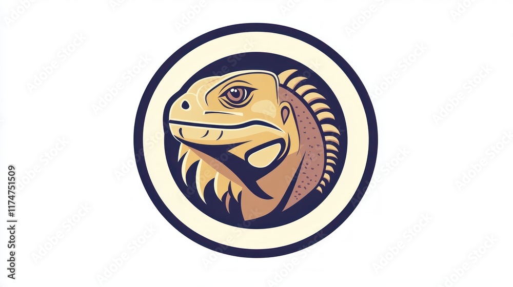 Obraz premium A stylized illustration of an iguana's head within a circular design.