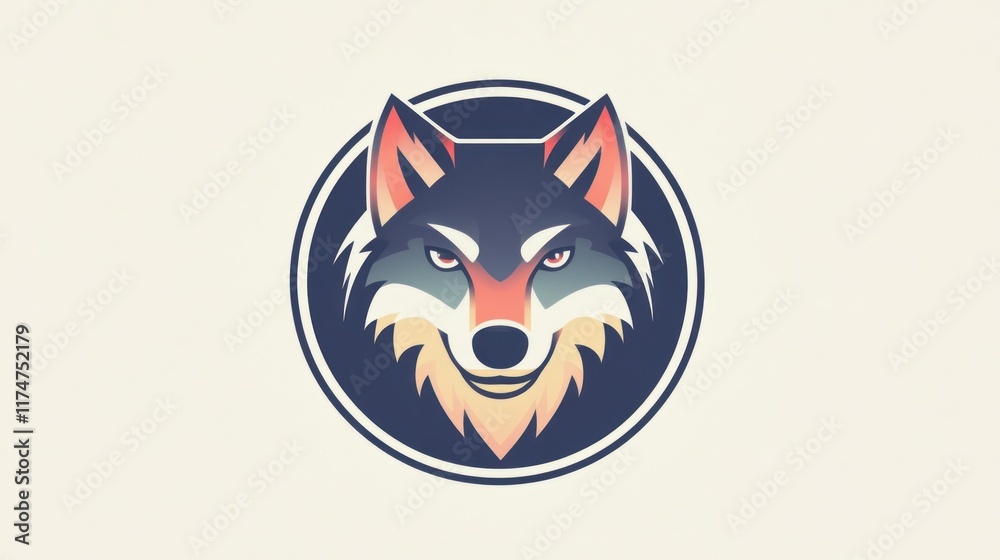 A stylized wolf head illustration within a circular design. A stylized wolf head illustration within a circular design.