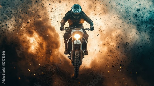 Motocross Rider in Dust Cloud: Adrenaline-Fueled Action