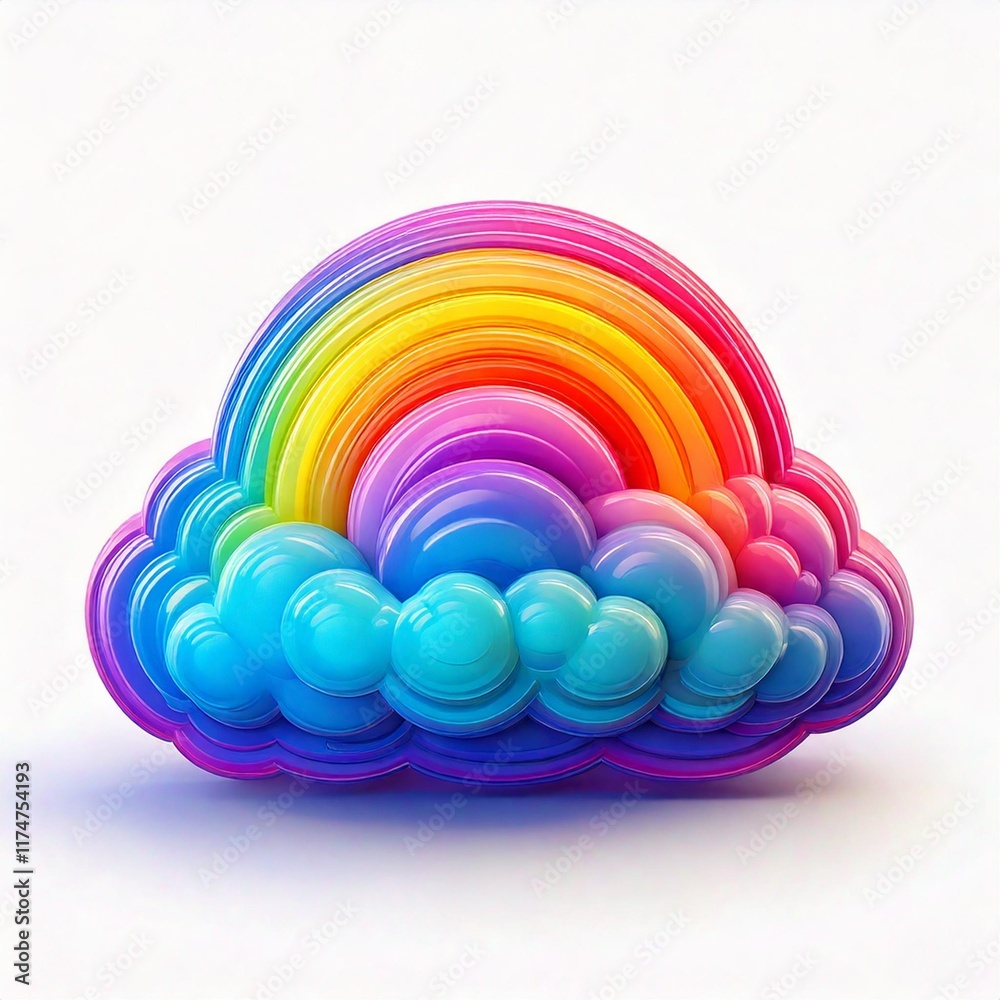 Obraz premium 3D little rainbow cloud icon logo with isolated white background
