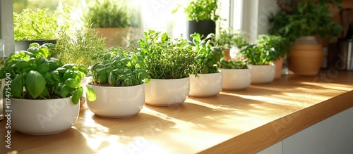 Wallpaper Mural Sunlit Kitchen Herbs: A Vibrant Windowsill Garden Torontodigital.ca