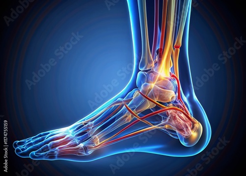 Aerial X-Ray View of Human Ankle Joint Anatomy, Bones and Ligaments photo