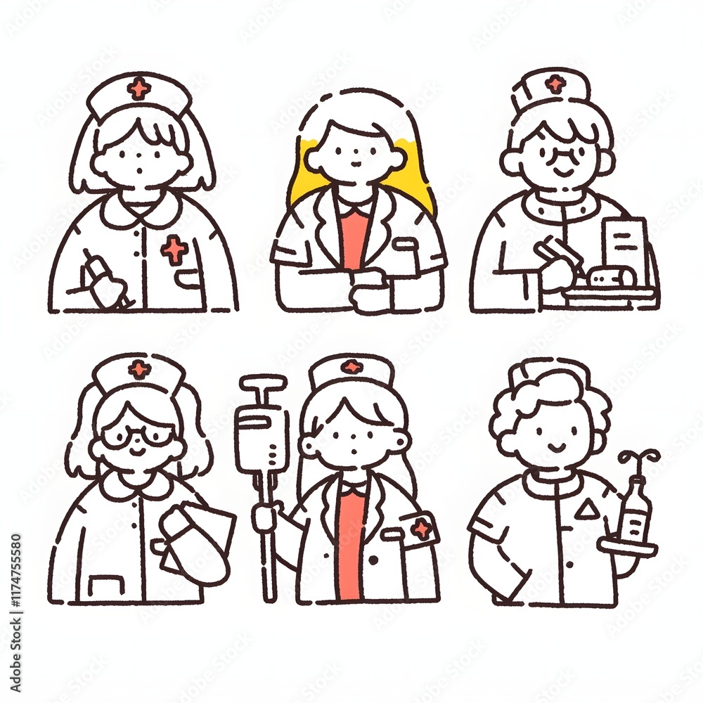 Vibrant Minimalist Icons of Nurses in Scrubs Friendly Healthcare Workers in Graffiti Style Vibrant Minimalist Icons of Nurses in Scrubs Friendly Healthcare Workers in Graffiti Style