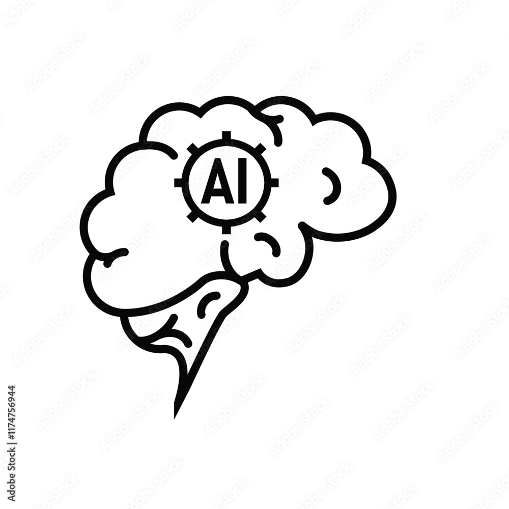 brain icon. brain and artificial intelligence. Brain design and chip in the middle. Education, technology and protection vector design. Line design style brain icon. brain and artificial intelligence. Brain design and chip in the middle. Education, technology and protection vector design. Line design style