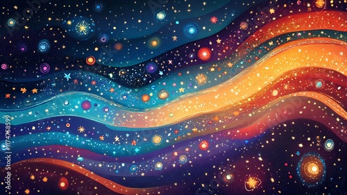 Vibrant and mesmerizing cosmic swirls of colorful glowing lights stars and nebulae in a fantastical dreamlike universe  Magical and abstract space background with a sense of movement and energy photo