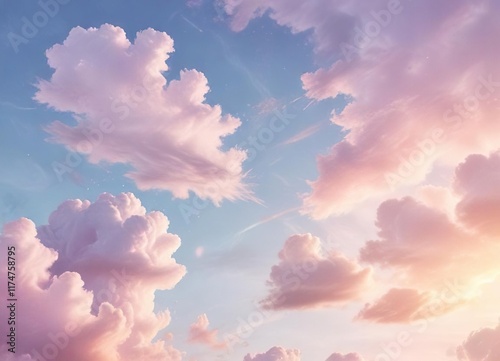 Soft pastel hues in a dreamy watercolor sky pattern, celestial, clouds
