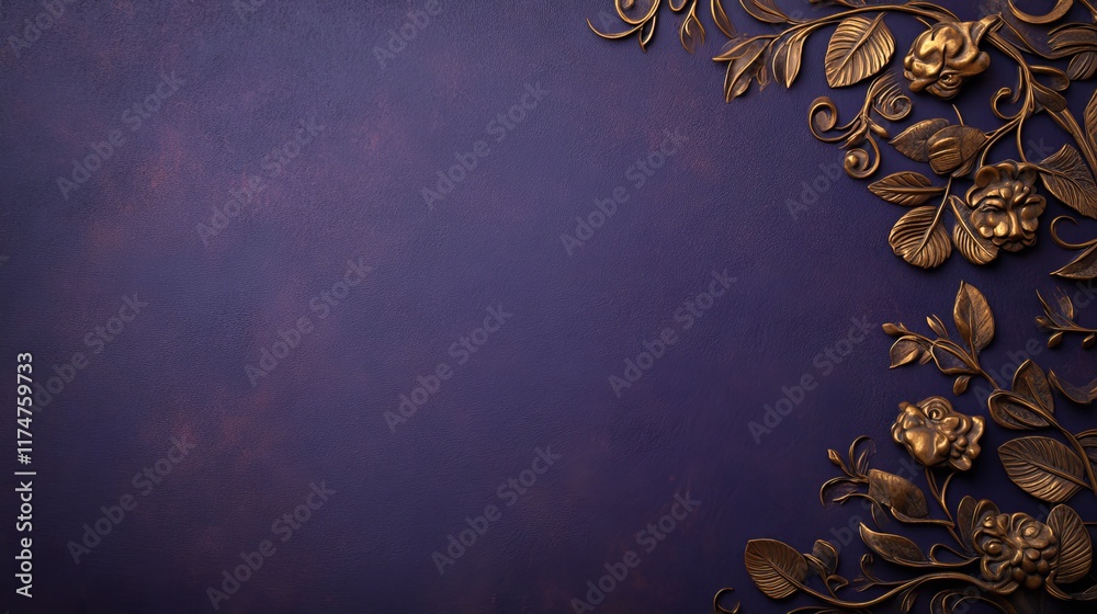 Elegant bronze floral design on a deep purple background. Perfect for invitations, announcements, or adding a touch of luxury to your projects. Elegant bronze floral design on a deep purple background. Perfect for invitations, announcements, or adding a touch of luxury to your projects.