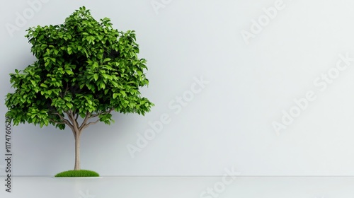 Lush Green Tree Against Minimalist Background: A vibrant, healthy tree stands alone against a simple, clean background, symbolizing growth, nature, and new beginnings.