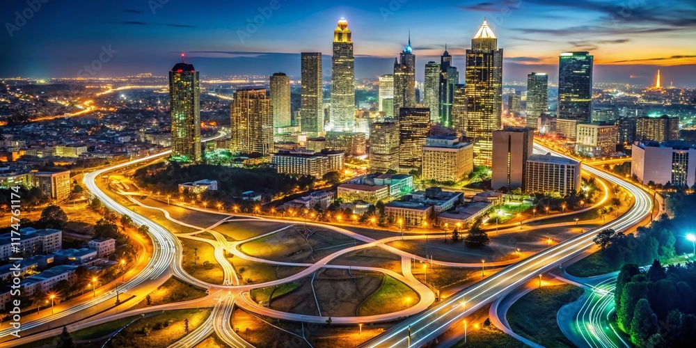 Fototapeta premium Atlanta Metro Area Map Night Photography - Illuminated Cityscape