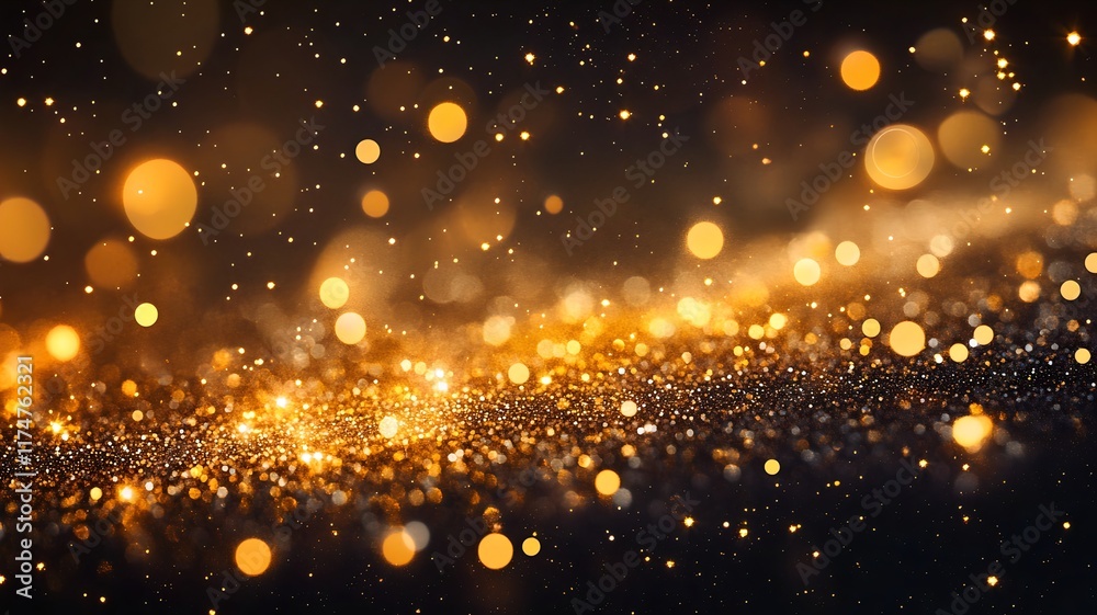 Obraz premium Shimmering and Sparkling Golden Bokeh Lights in a Magical Luminous and Radiant Background Evoking a Sense of Holiday Cheer
