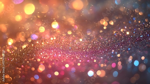 Vibrant abstract background with a dazzling array of multicolored glitter sparkles and shimmering lights creating a magical festive and celebratory atmosphere  The image is filled with luminous photo