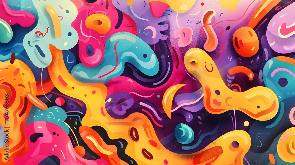 Fototapeta premium Vibrant Fluid Composition of Colorful Organic Shapes and Swirling Patterns Evoking Surreal Cosmic and Dreamlike Visuals