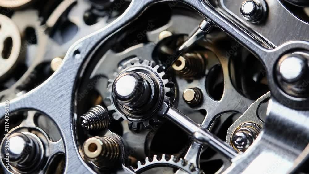 Close-up of intricate mechanical gears and components in motion