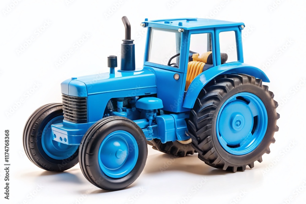 Blue Toy Tractor Isolated on White Background - Stock Photo Blue Toy Tractor Isolated on White Background - Stock Photo