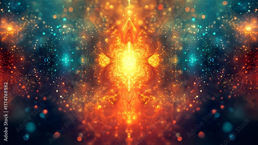 Fototapeta premium Mesmerizing Cosmic Energy Explosion Vibrant Celestial Burst of Iridescent Light and Radiance Captivating abstract and futuristic digital art of a powerful energetic and luminous cosmic phenomenon