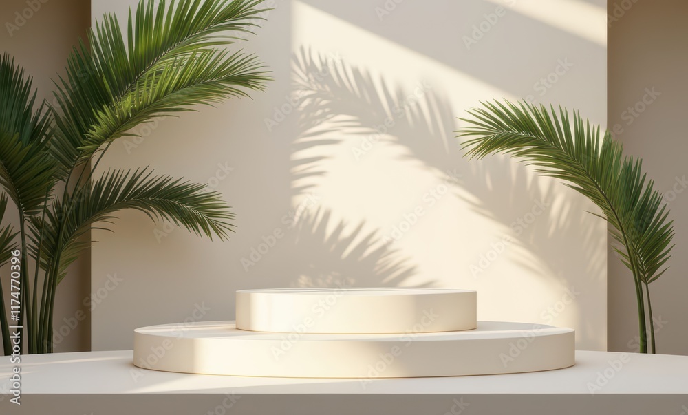 Elegant display space with palm shadows Elegant display space with palm shadows