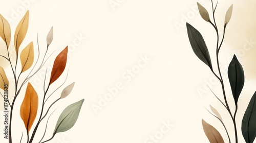 Elegant autumnal branches with leaves in warm, earthy tones on a beige background. Perfect for fall-themed designs.