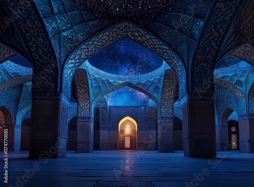 mosque at night with starry sky in the background, stock photo, high resolution photography, high definition photo