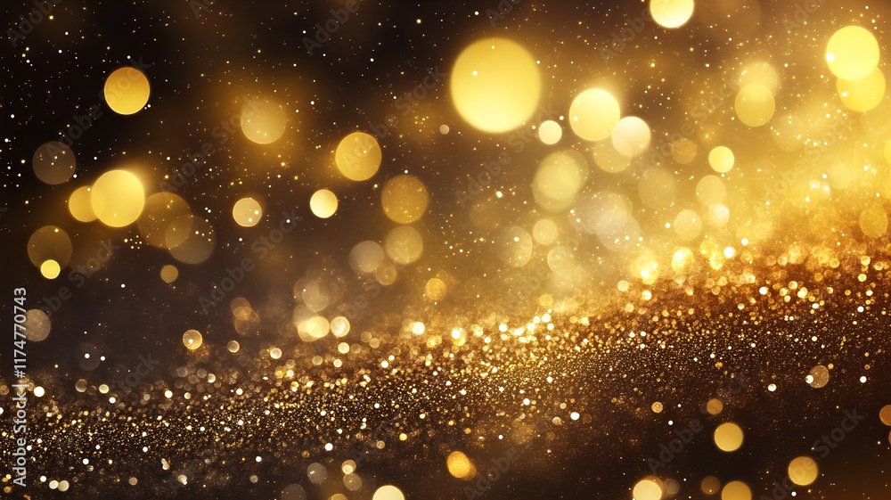 Fototapeta premium Elegant and shimmering golden glitter backdrop with a magical festive atmosphere created by the twinkling luminous bokeh lights This abstract